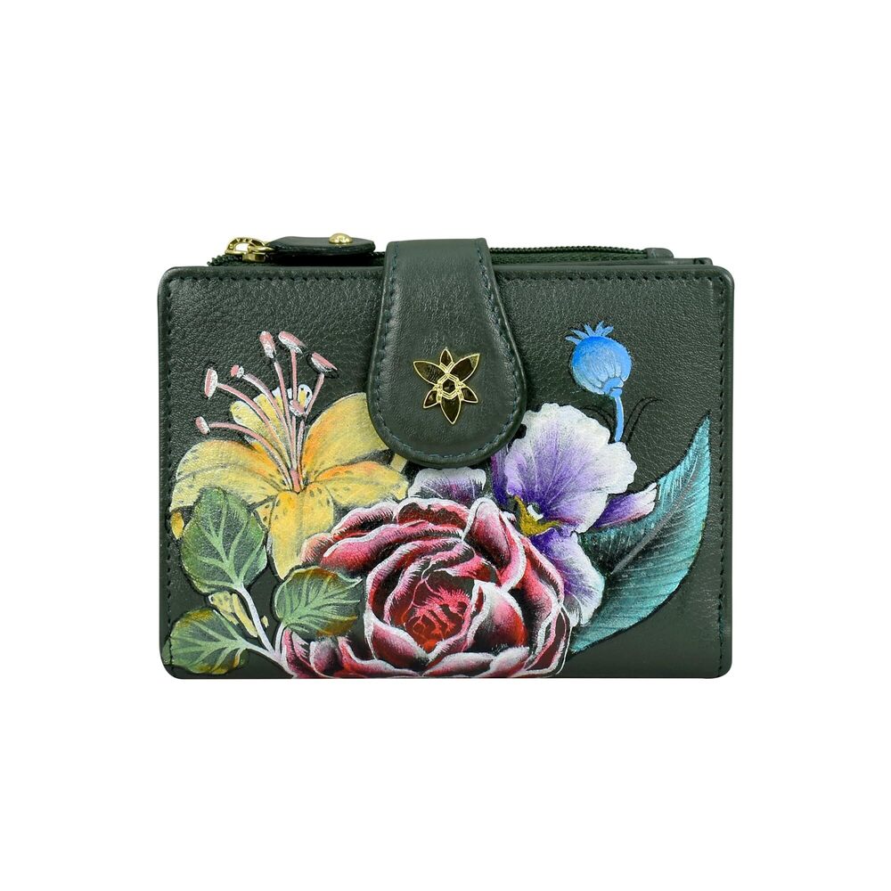 5379 Hand-Painted Leather RFID Blocking Two Fold Organizer Wallet - Vintage